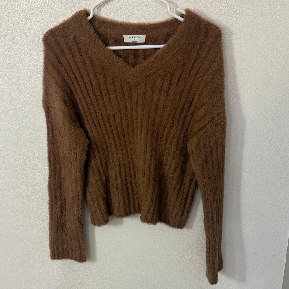 Babaton Brown V-Neck Women's Sweater
